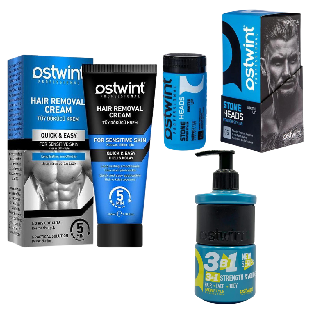 Set Crema depilatoare pentru piele sensibila - 100ml (barbati), Gel de dus 3 in 1 Strenght & Volume 250ml