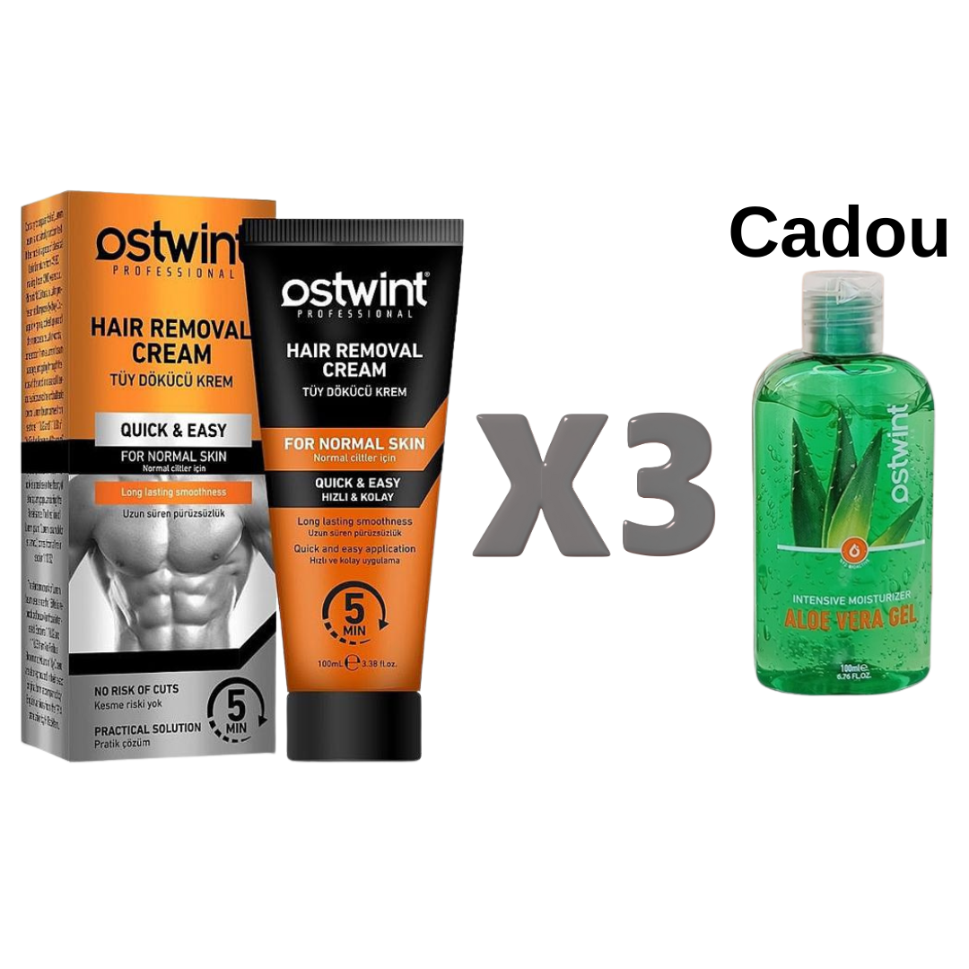 Set 3 bucati Creme depilatoare pentru piele normala Ostwint - 100ml (barbati) + Cadou Gel aloe vera 50ml