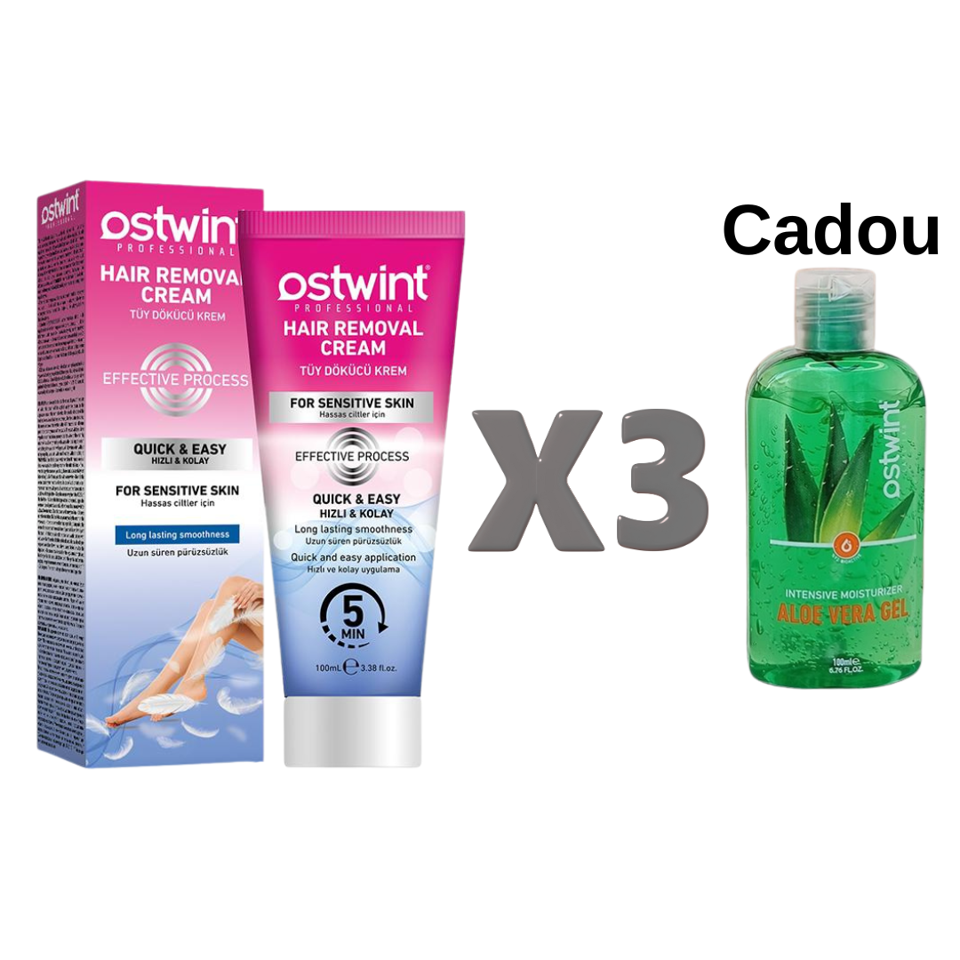 Set 3 bucati Creme depilatoare pentru piele sensibila Ostwint - 100ml + Cadou Gel Aloe Vera 50ml