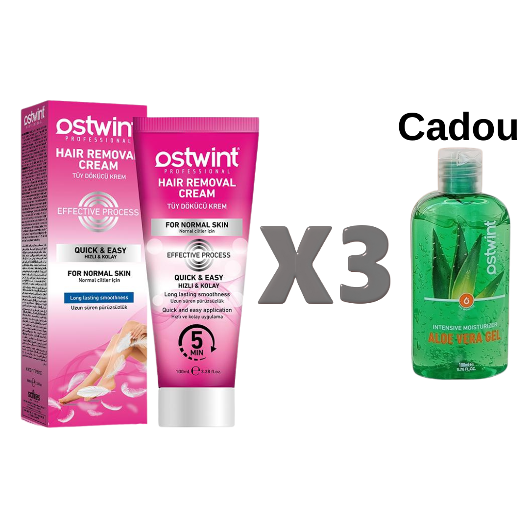 Set 3 bucati Creme depilatoare pentru piele normala Ostwint - 100ml + Cadou Gel Aloe Vera 50ml