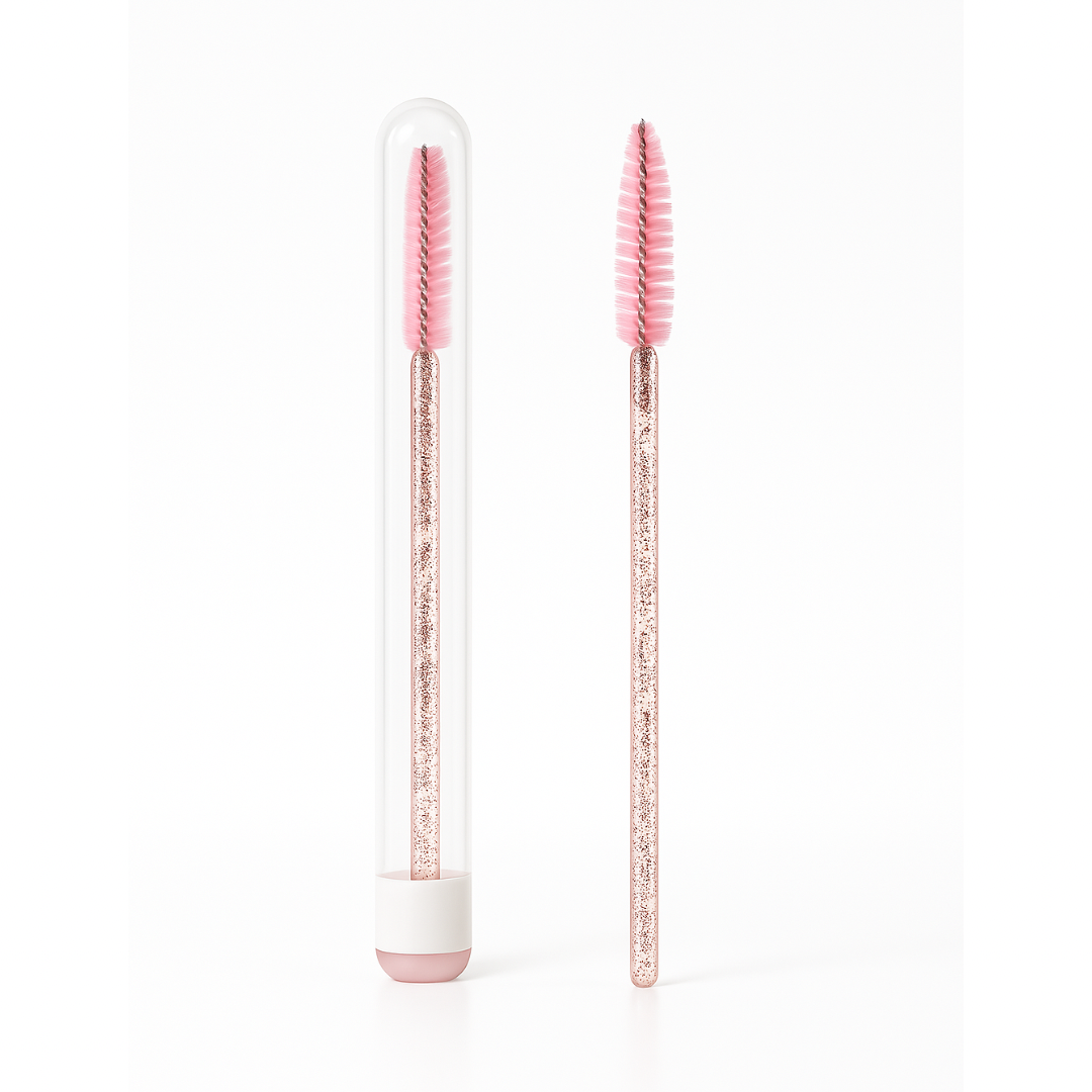 Kit mini troler roz cu spuma de gene Aria, perie de curatare si periuta mascara