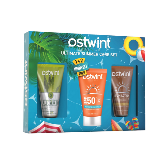 Set de Vara Ostwint – Crema de Protectie Solara SPF 50+, Ulei de Bronz, Gel Aloe Vera, 3 x 50ml