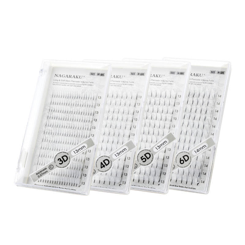 Extensii gene Nagaraku Long Stem Premade Volume Fans 0.07mm 3D/4D