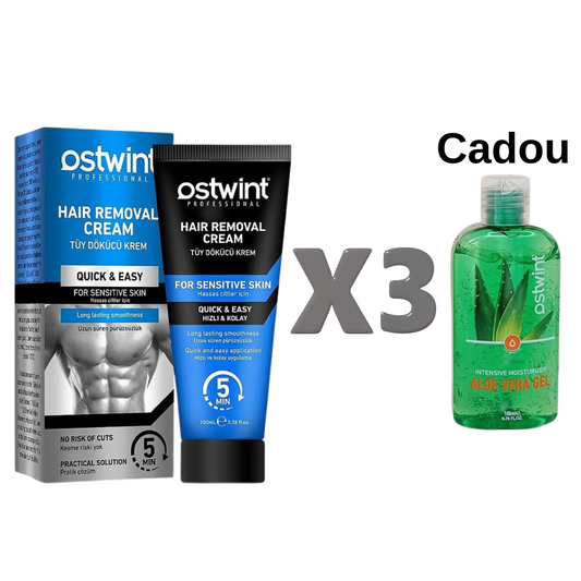 Set 3 bucati de Creme depilatoare pentru piele sensibila Ostwint - 100ml (barbati) + Cadou Gel aloe vera 50ml
