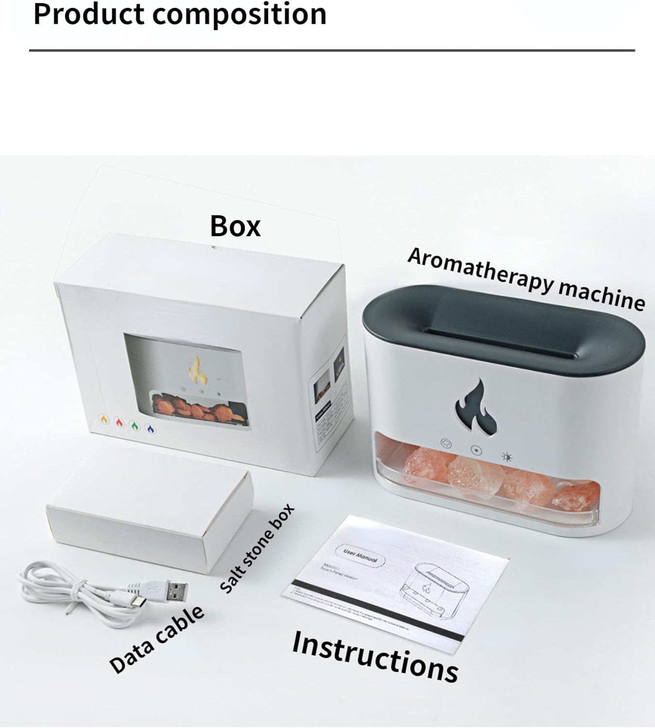 Umidificator in forma de flacara cu sare de Himalaya in forma de cristale