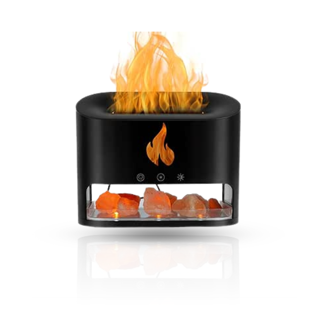 Umidificator in forma de flacara cu sare de Himalaya in forma de cristale