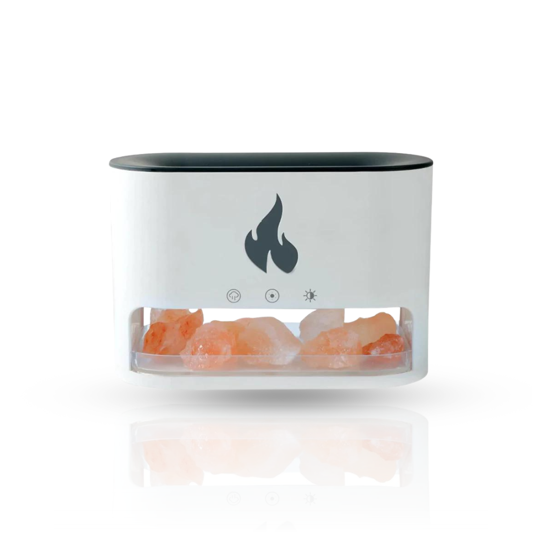 Umidificator in forma de flacara cu sare de Himalaya in forma de cristale